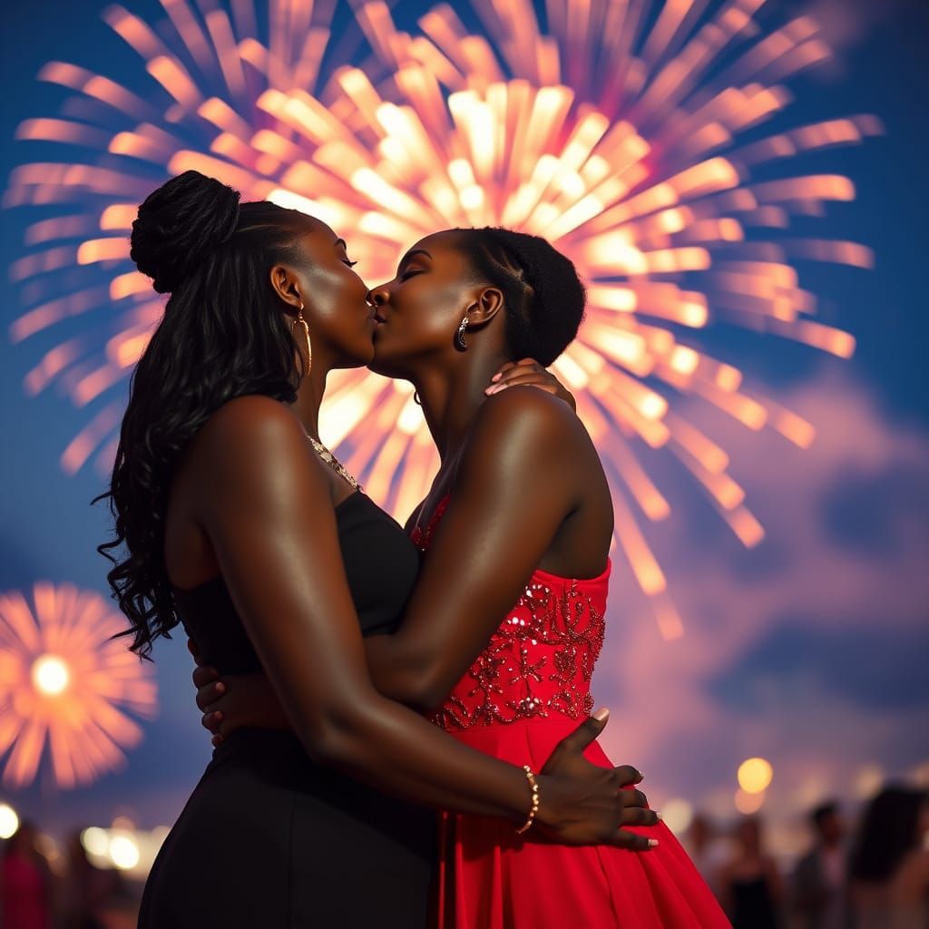 Elegant Black Women Celebrate with Fireworks