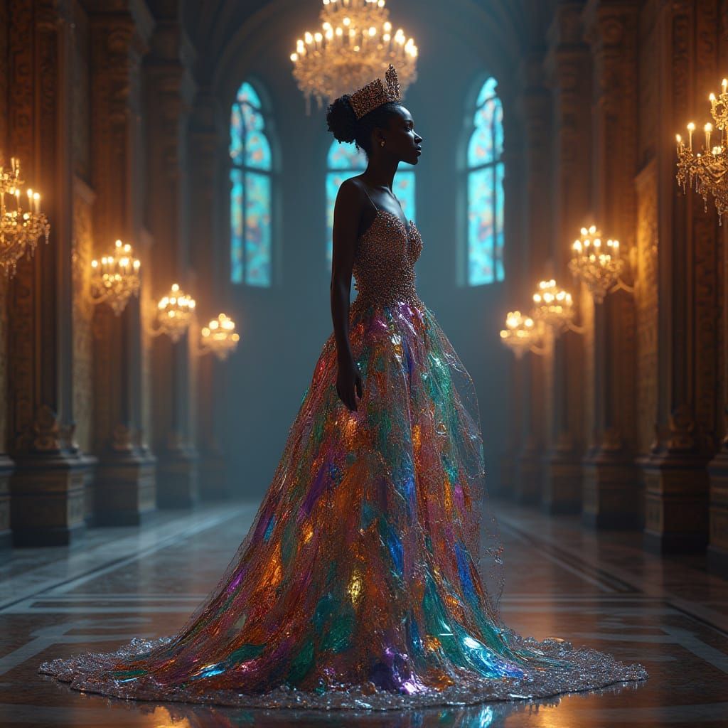 African Queen in Shimmering Glass Gown