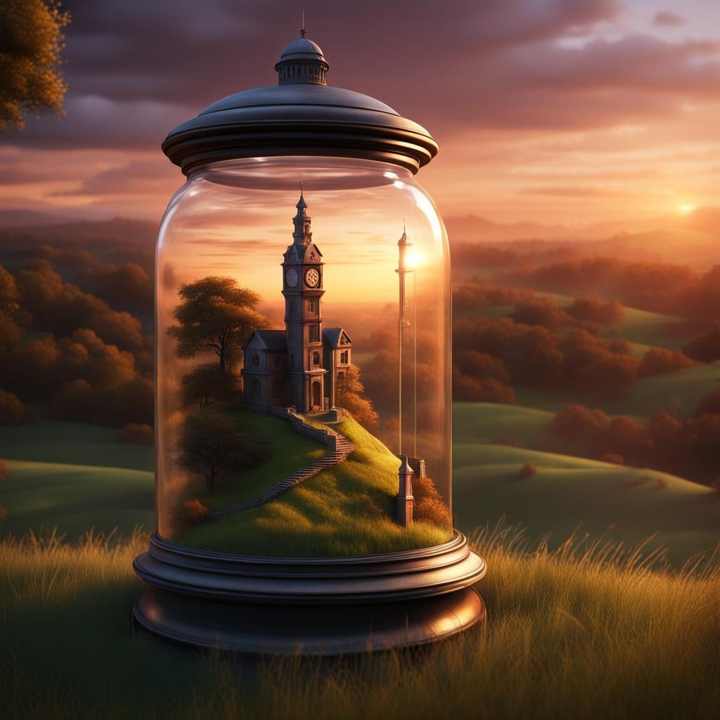 Clocktower in a Jar at Sunset
