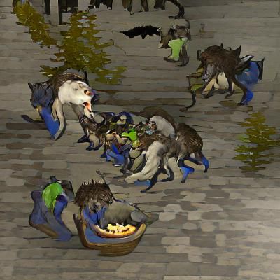 Werewolf Pack Devouring a Peasant
