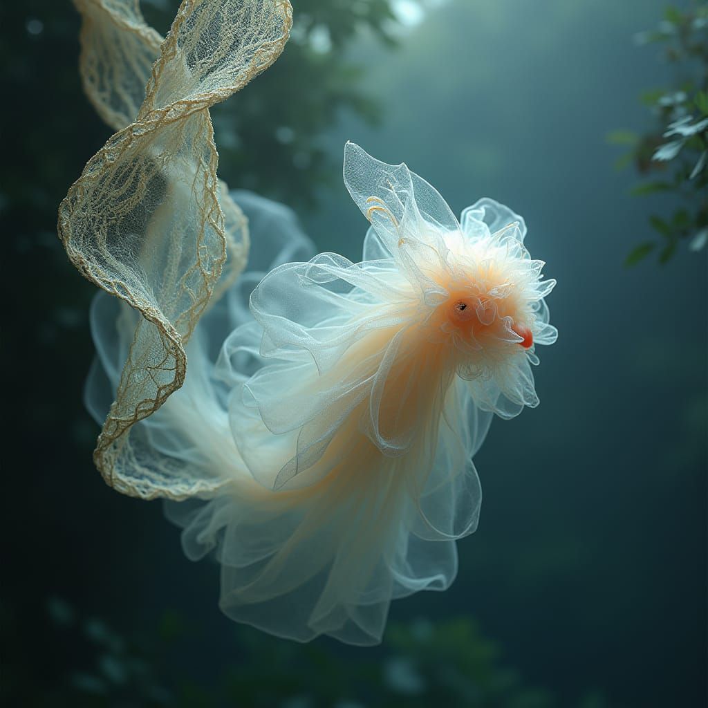 Ethereal Creature in Gothic Lace, Dreamlike Art