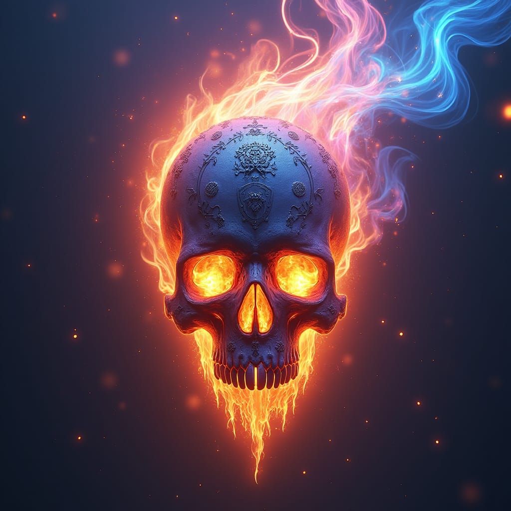 Ethereal Fire Skull in Fantasy Matte Painting Style