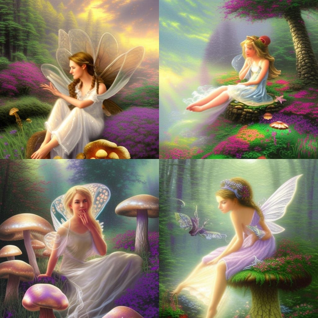 Ethereal Fairy on Mushroom in Hyperdetailed Mist