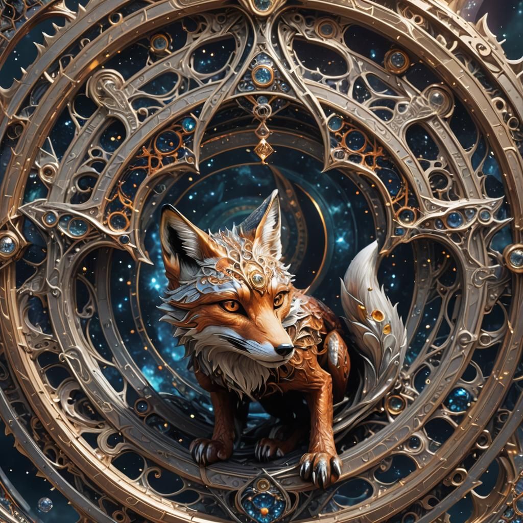 Fox in Fractal Silver Dragon Scene