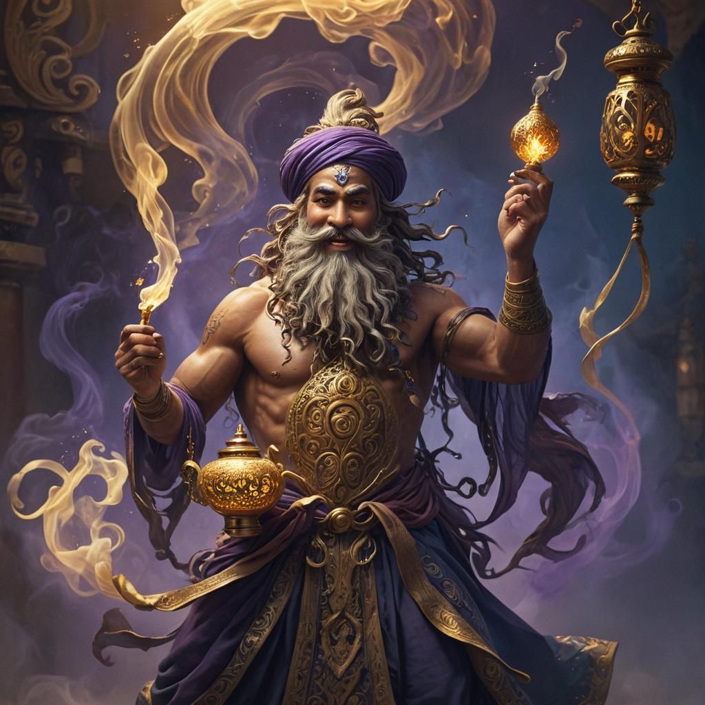 Genie Emerges from Golden Lantern in Concept Art