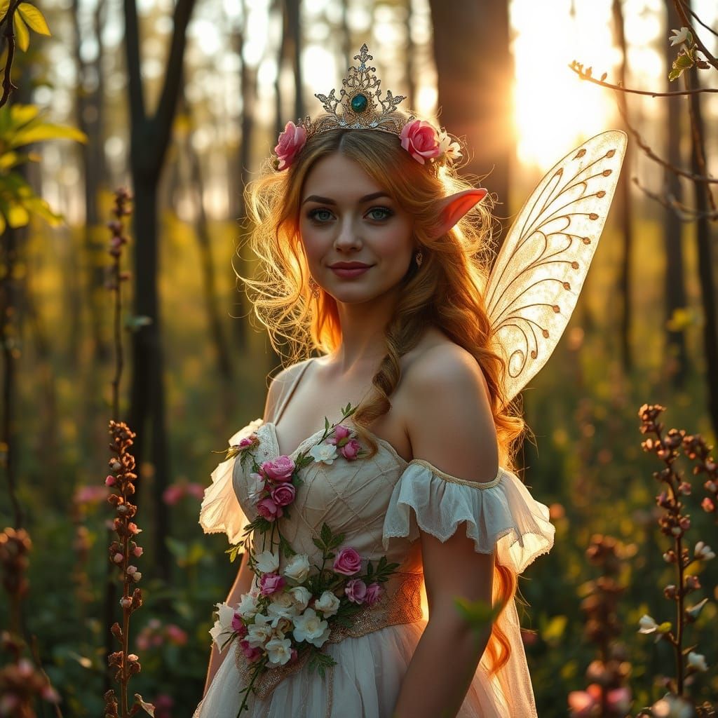 Majestic Elf Princess in Sunlit Forest