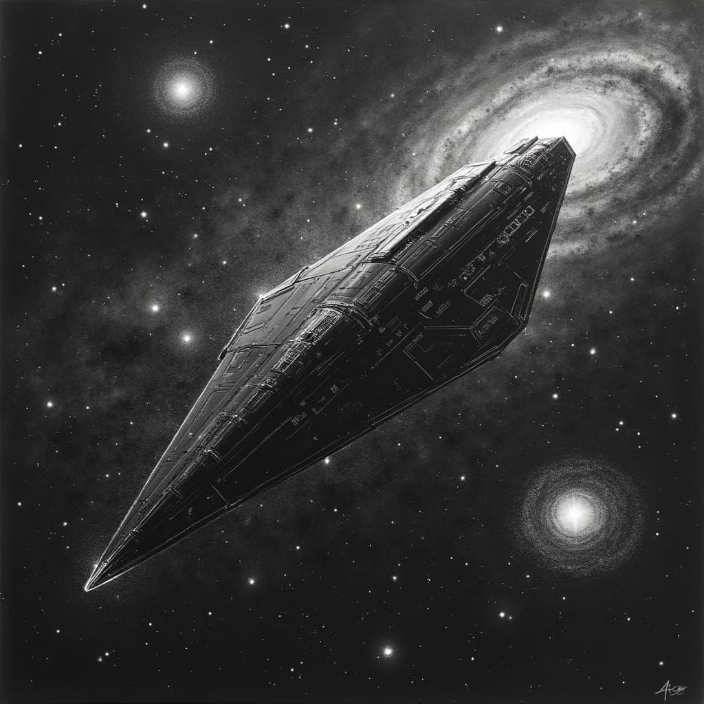 Colossal Starship Drifting Through Interstellar Space
