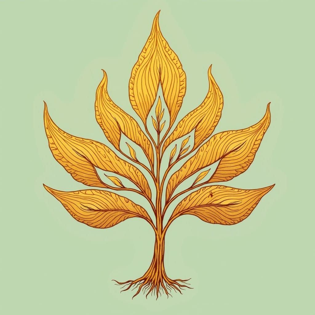 Surreal Bodhi Tree Emblem in Warm, Sunny Gold