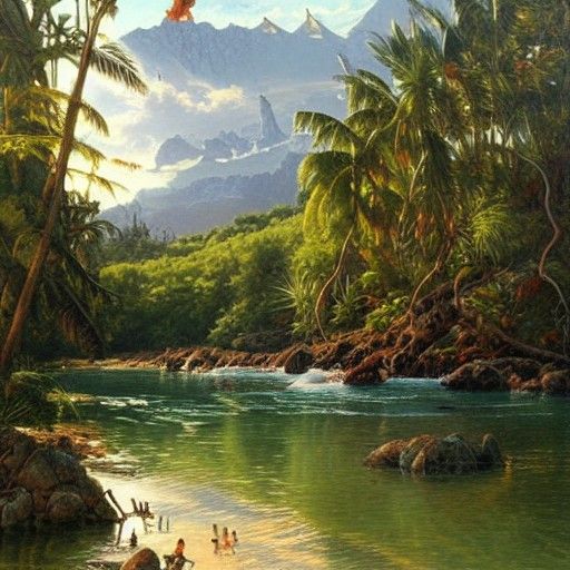 Idyllic Paradise as Oil Painting