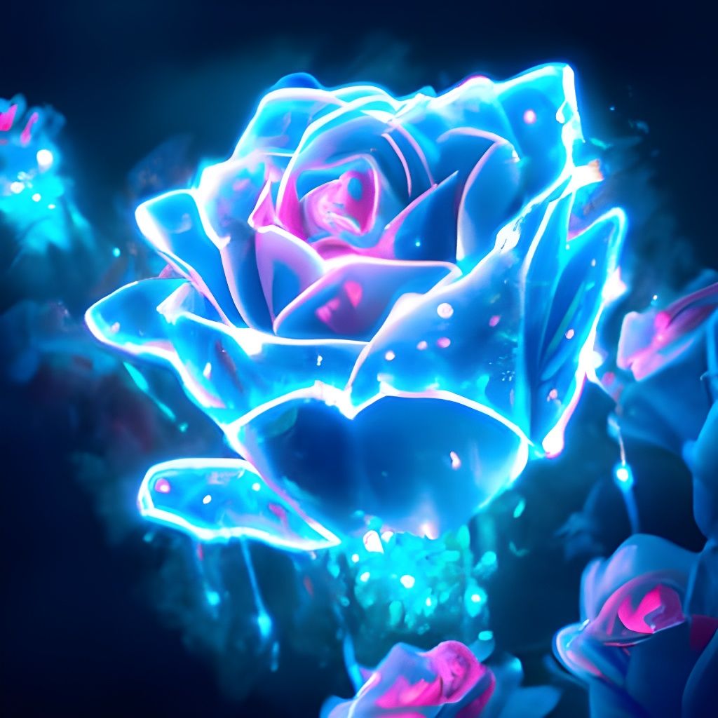 Bioluminescent Crystal Rose in Neon Light Rays