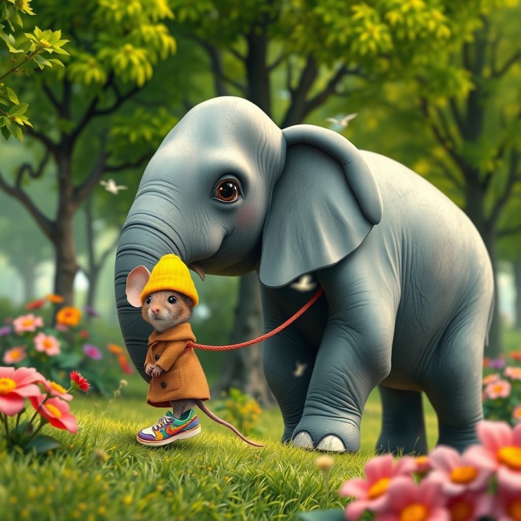 Mouse Walks Elephant: Whimsical Art Inspired by Miyazaki