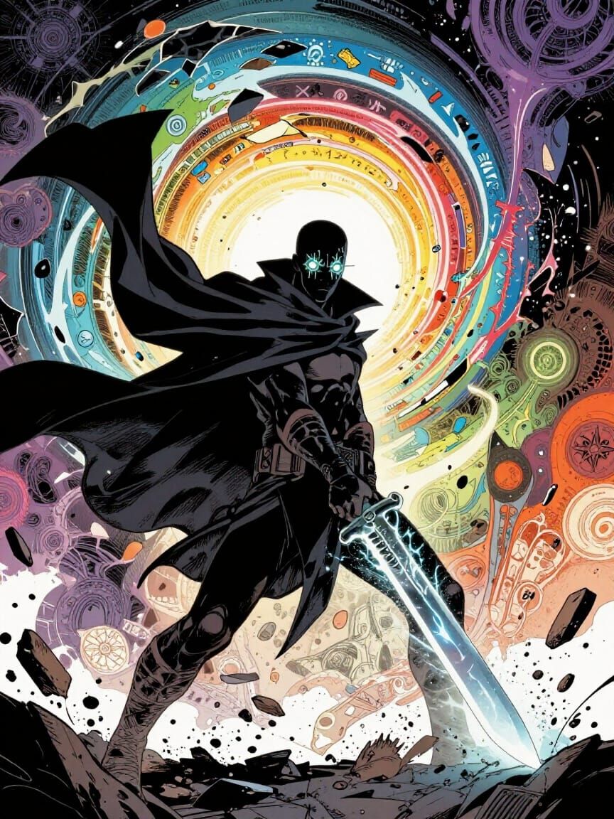 Comic Book Cover Art: Rogue with Cosmic Blade and Portals