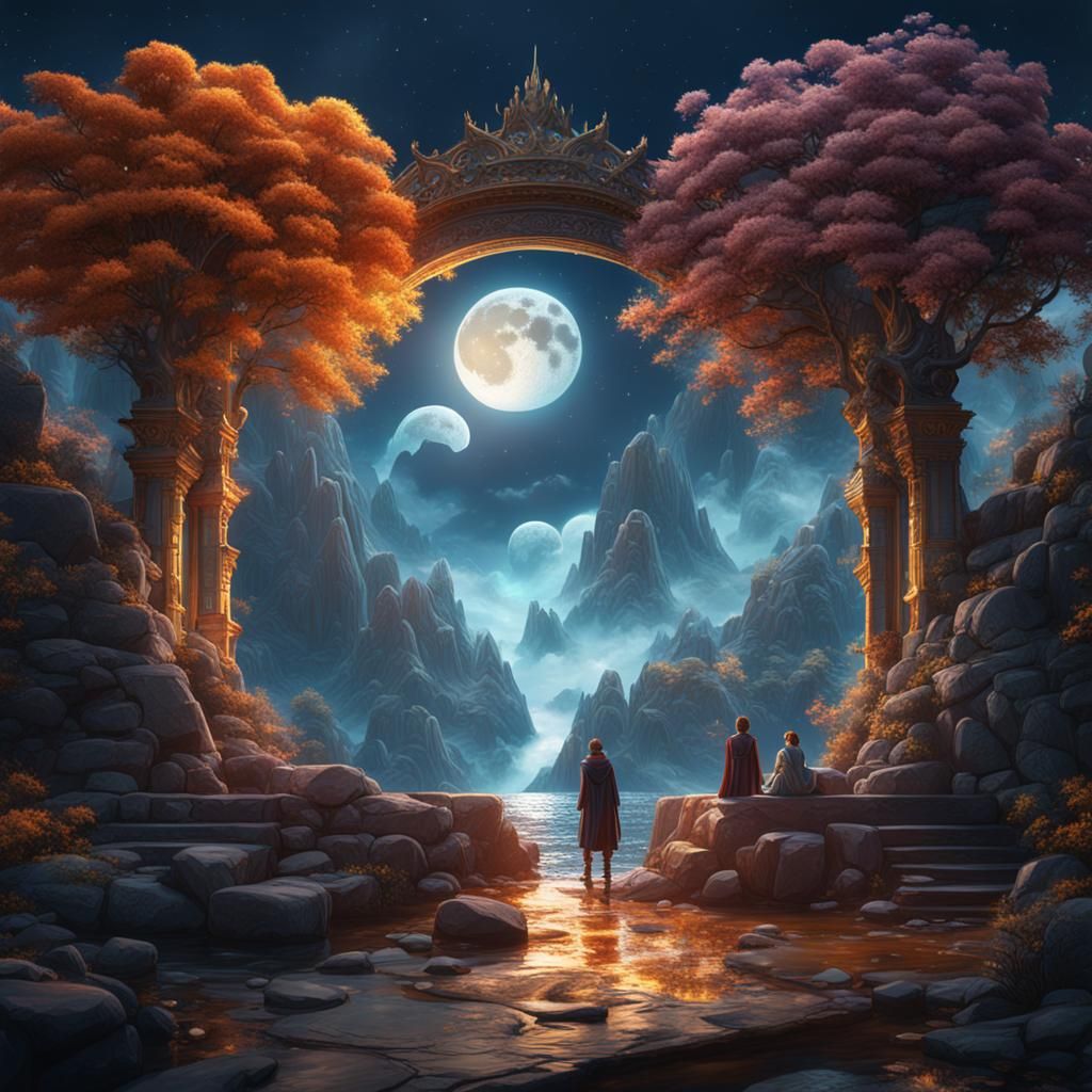Sun and Moon Lovers in Detailed Digital Painting