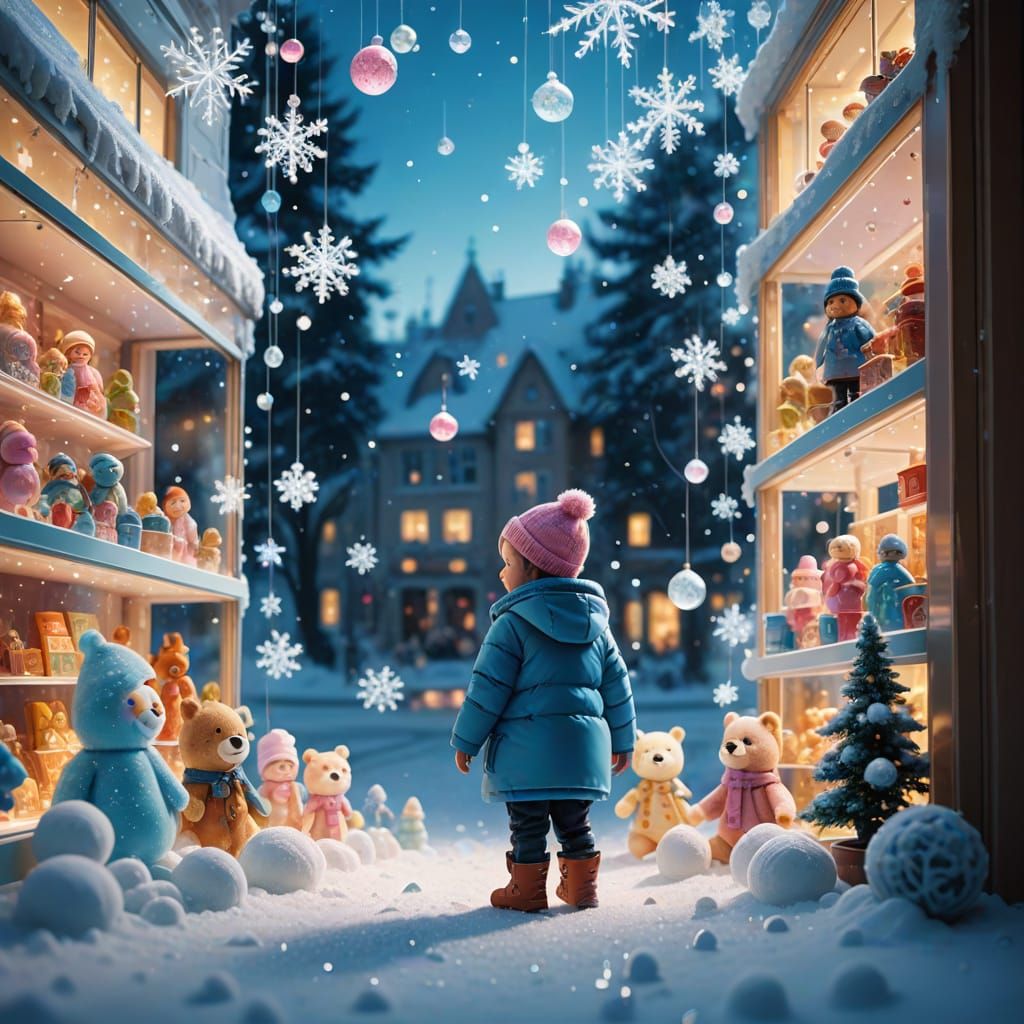 Toddler and Toy Shop: Hyper-Realistic Digital Art