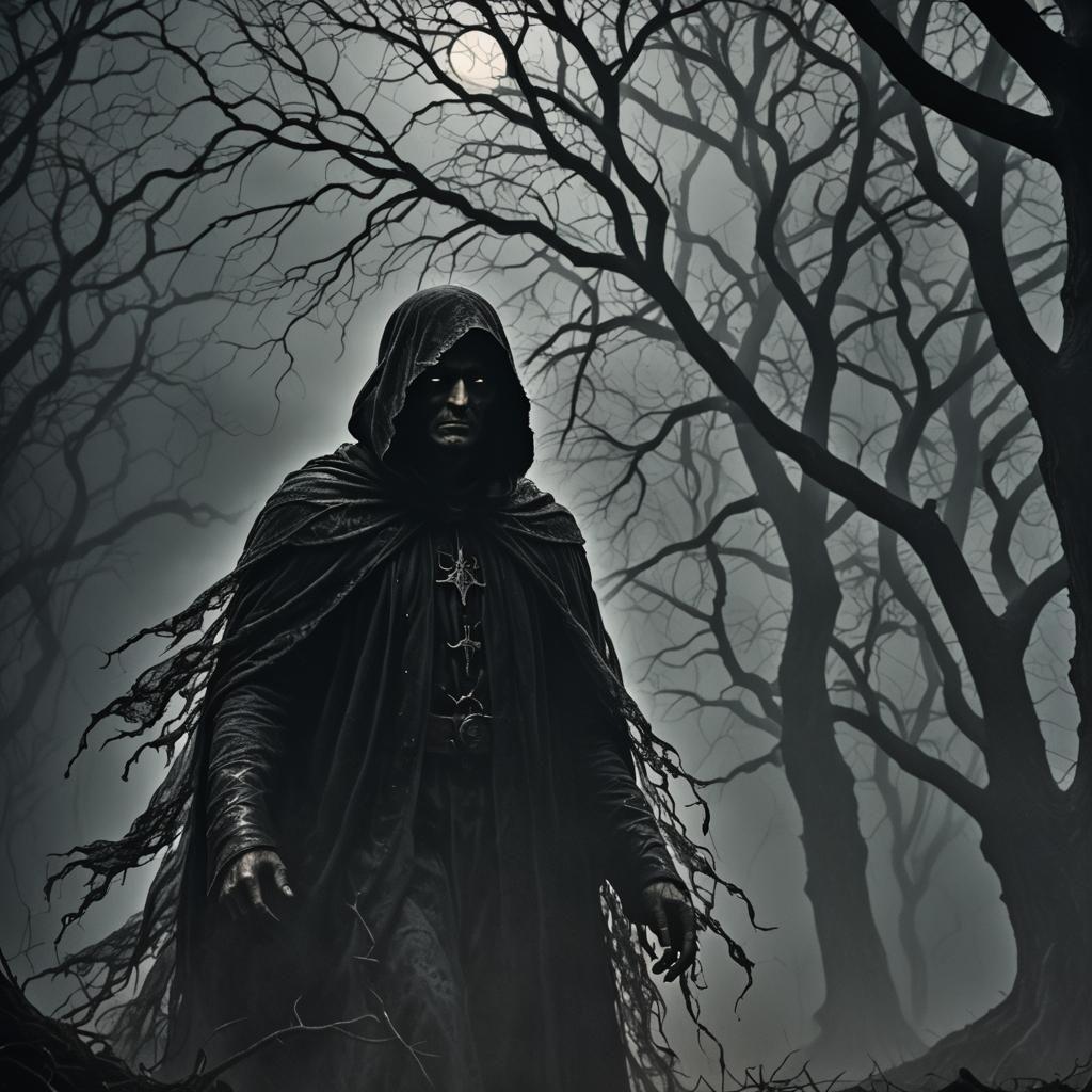 Dark Figure Emerges from Misty Shadows