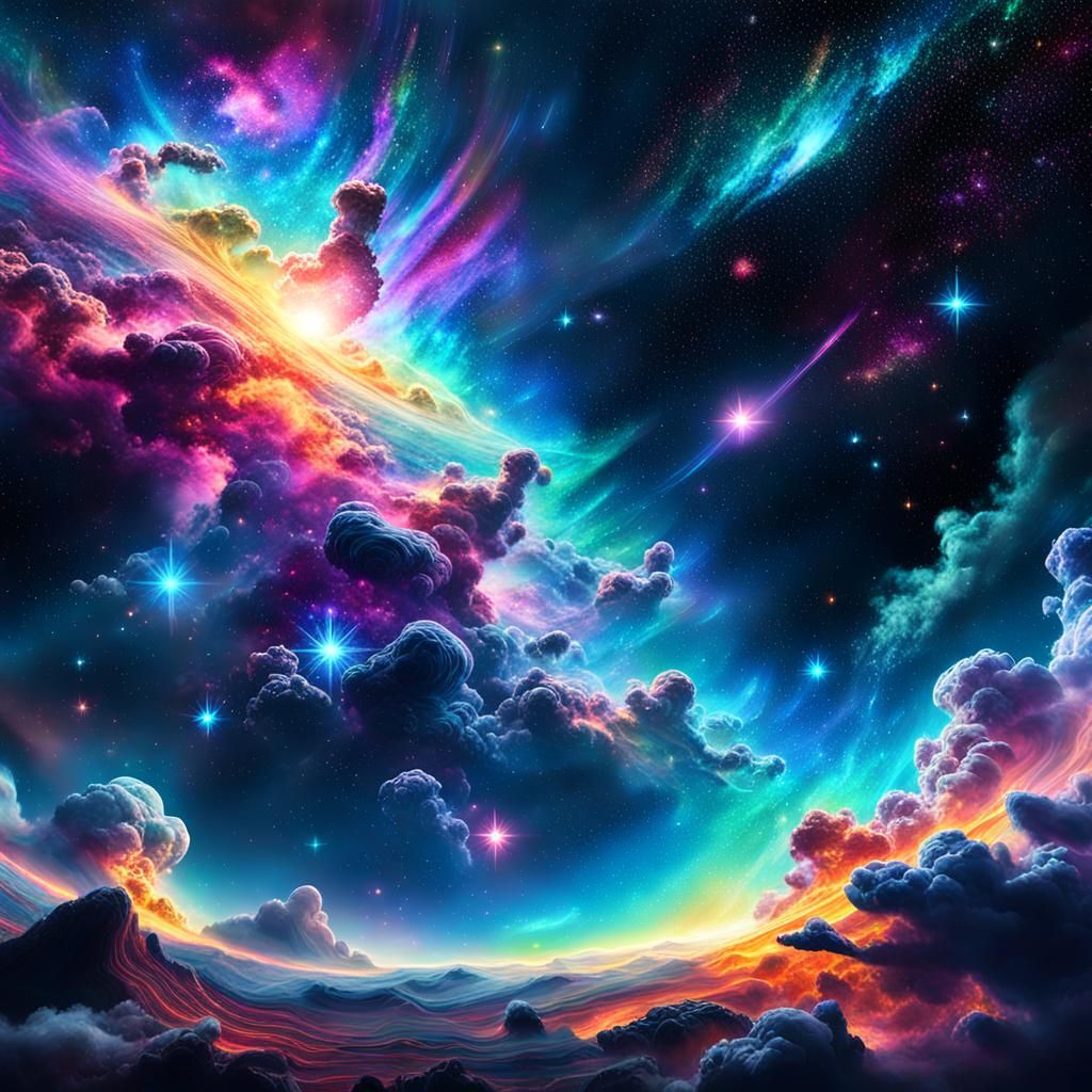 Vibrant Cosmic Nebulas in Astral Mixed Media Art