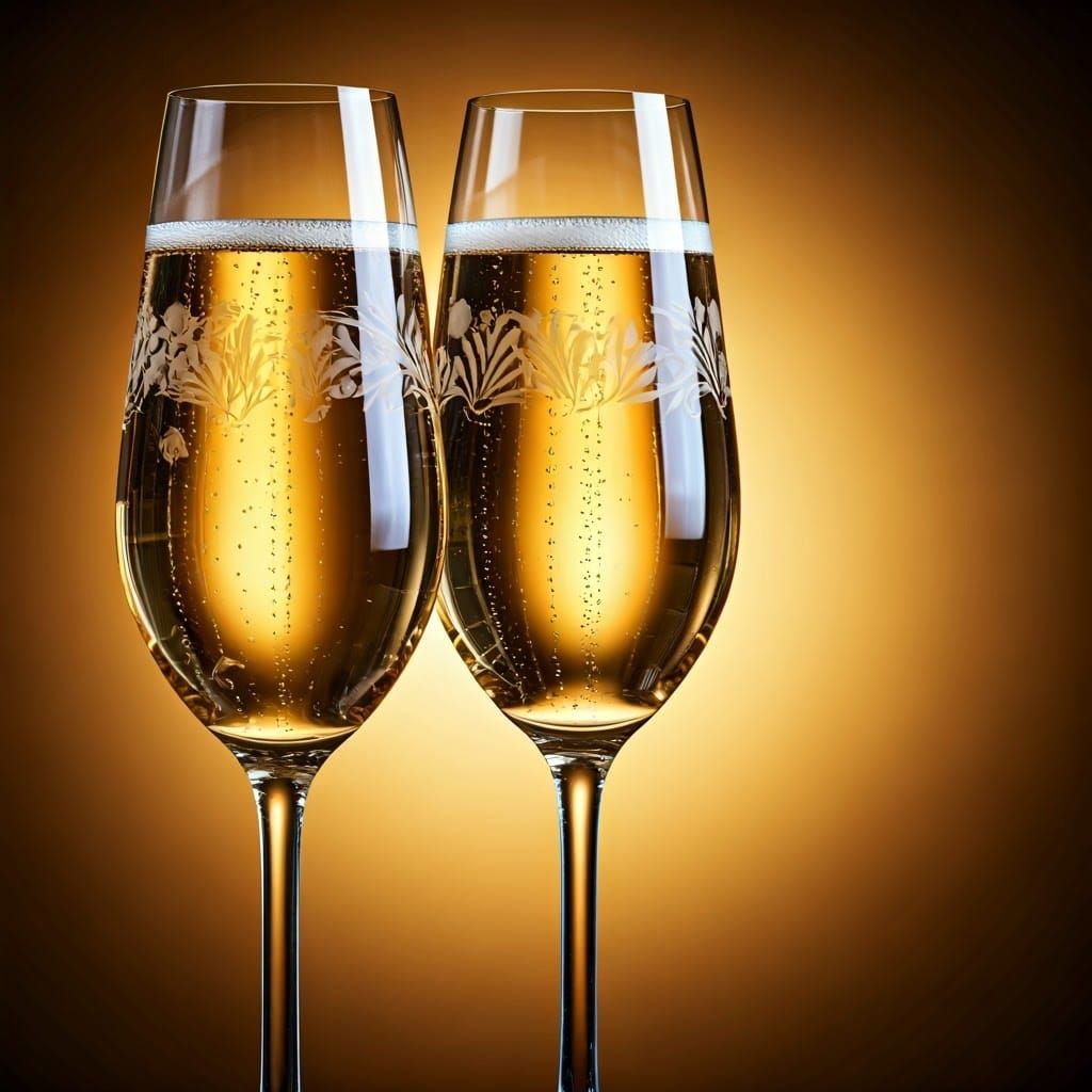 Crystal Champagne Flutes with Golden Champagne and Metallic...