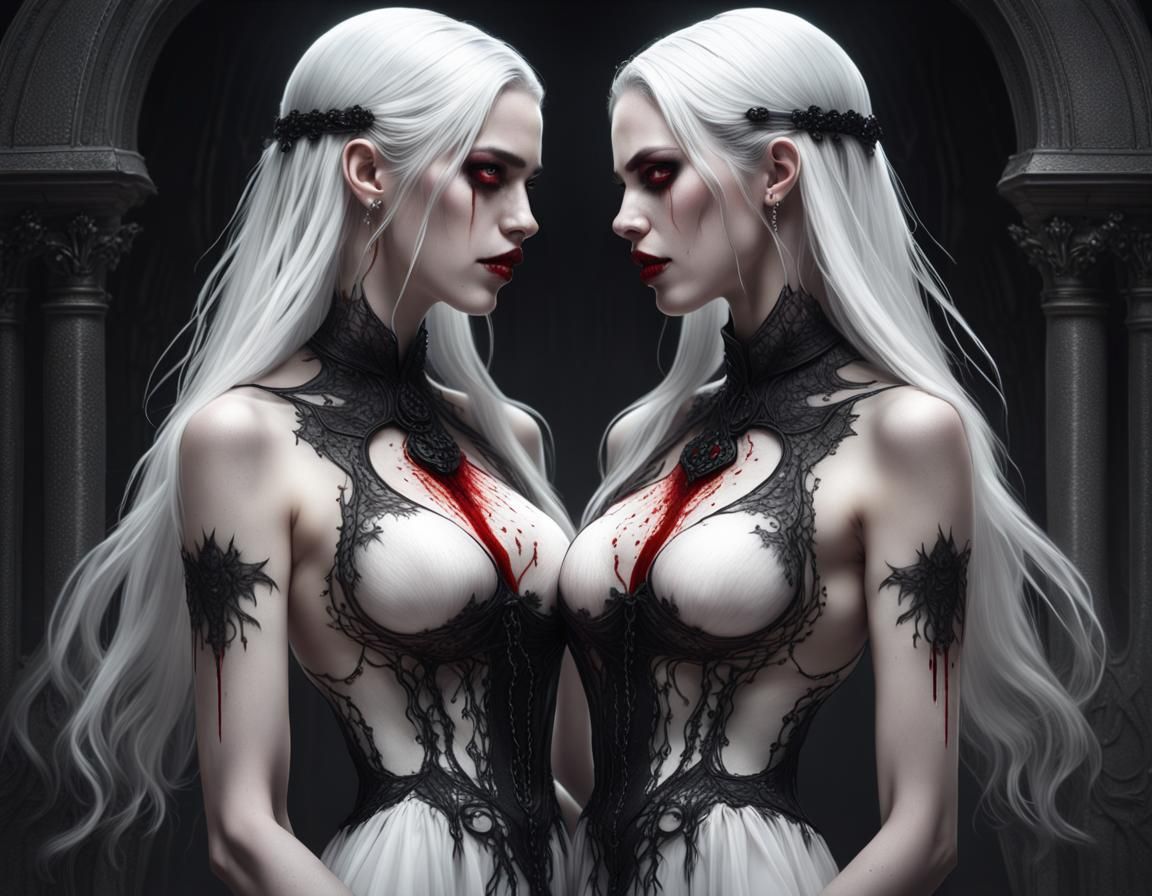 Gothic Twin Sisters in Dark Fantasy Style