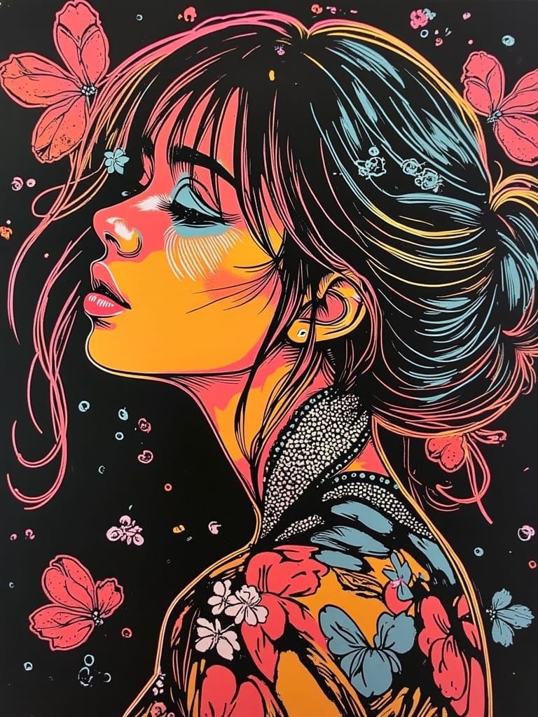 Neon Portrait in Graphic Novel Style