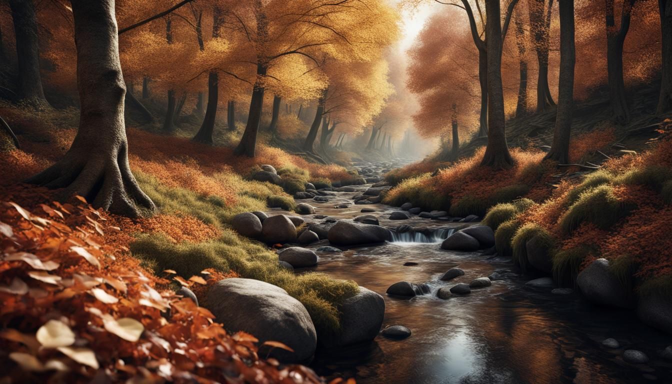 Autumn Creek in Forest: Photorealistic Studio Photo