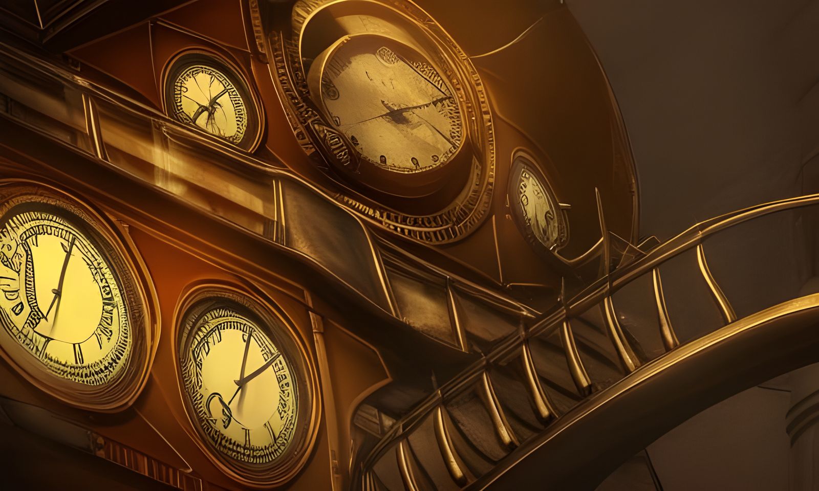 Futuristic Steampunk Clock Tower with Holographic Details