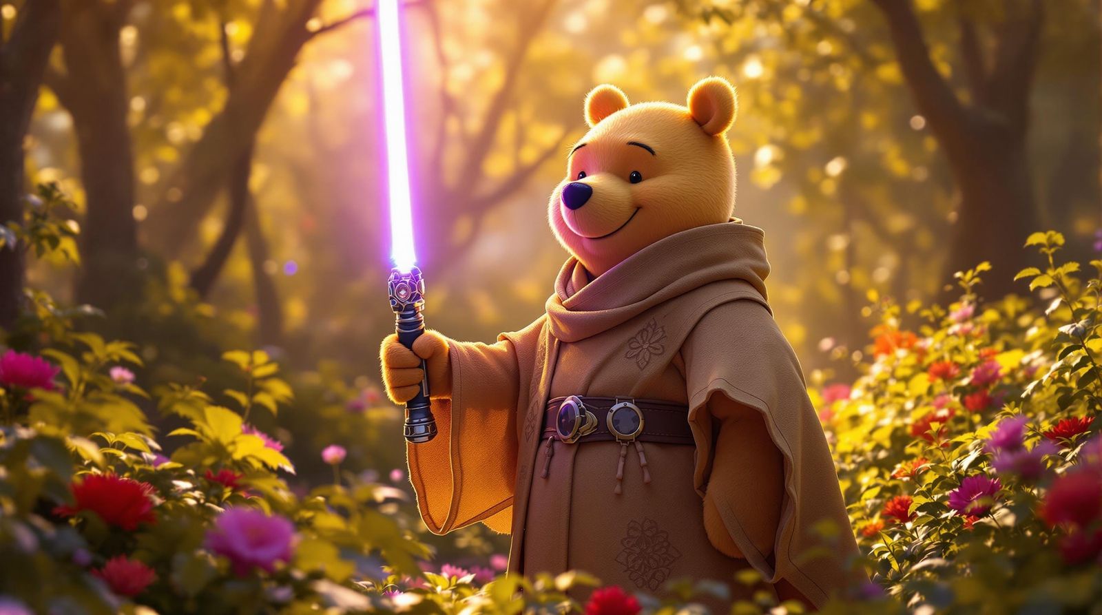 Winnie the Pooh as Jedi Knight, 3D Render