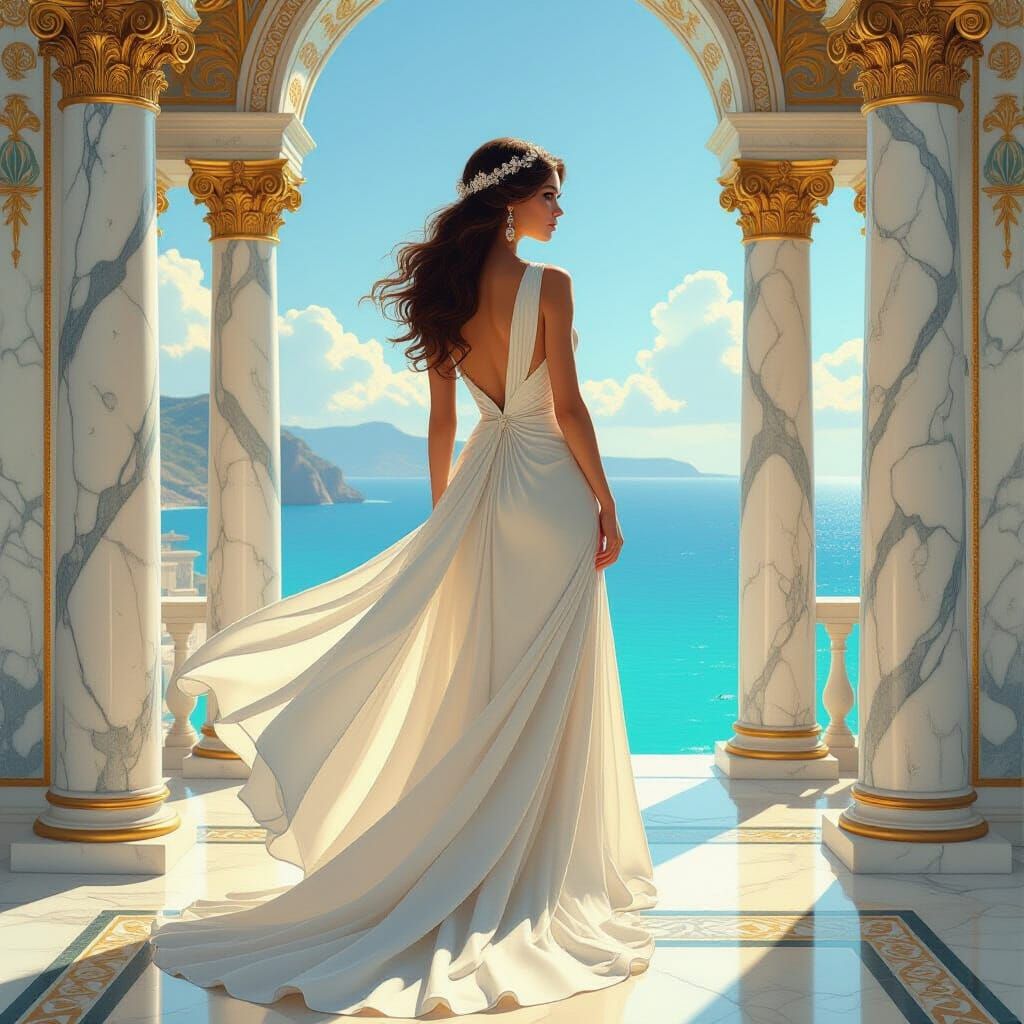 Ancient Greek princess in her father's palace by the sea