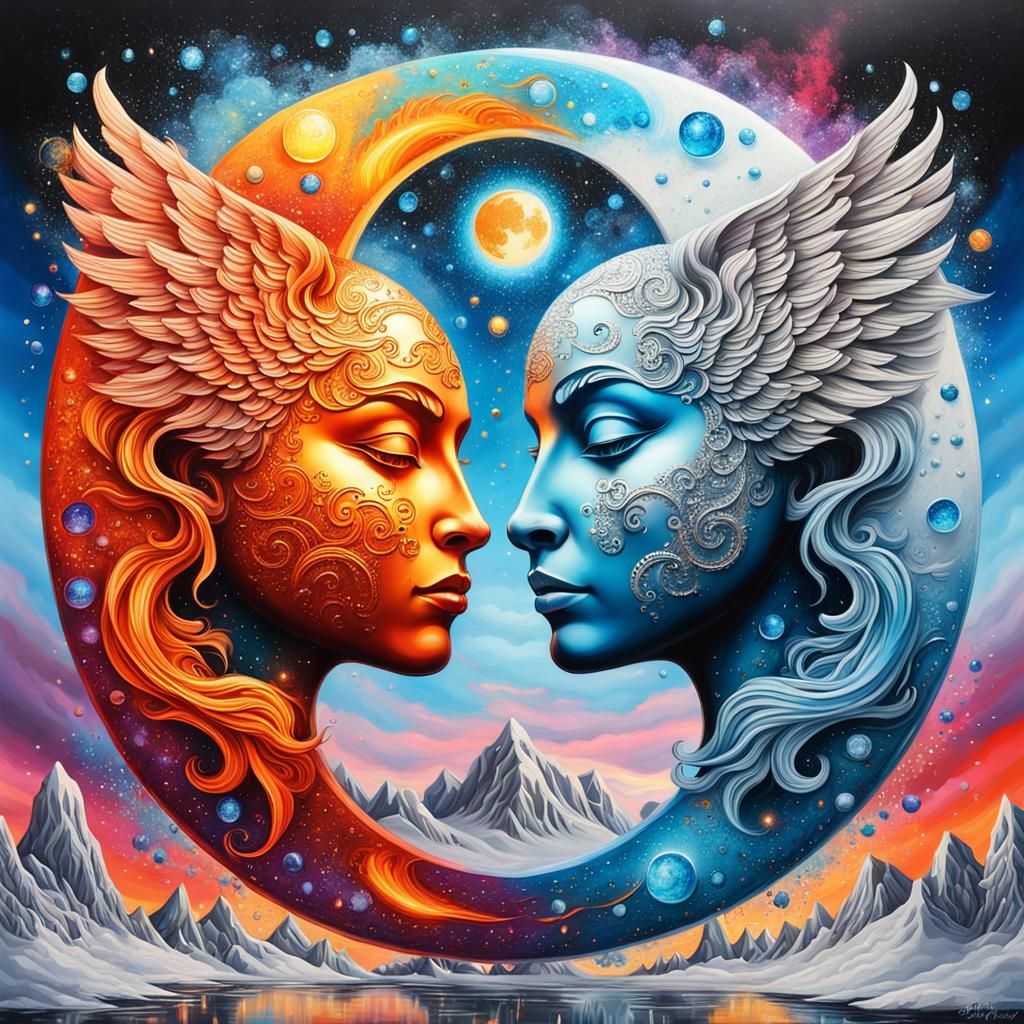 Stylized Crescent Moon Fire-Ice Angel Duo!!