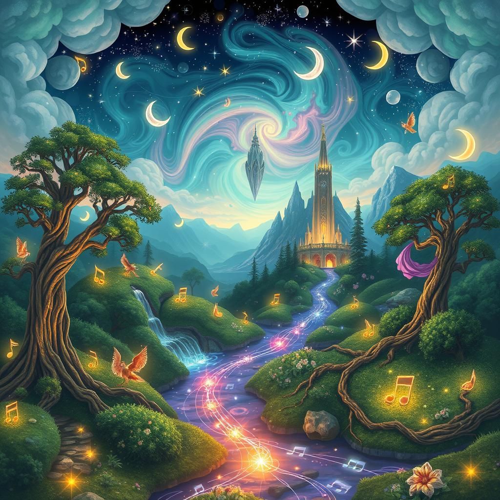 Magical Realm with Fairy Trees and Crystal Spires
