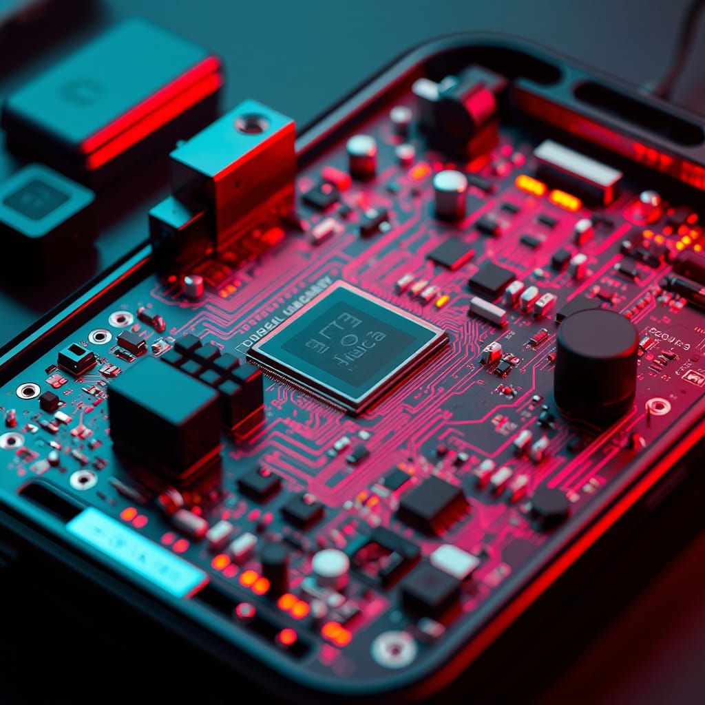Detailed Mobile Phone Circuit Board in Cyberpunk Style