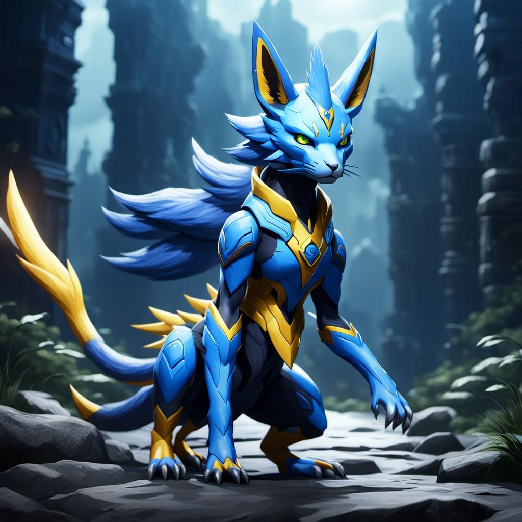 Blue Female Renamon in Detailed Matte Painting