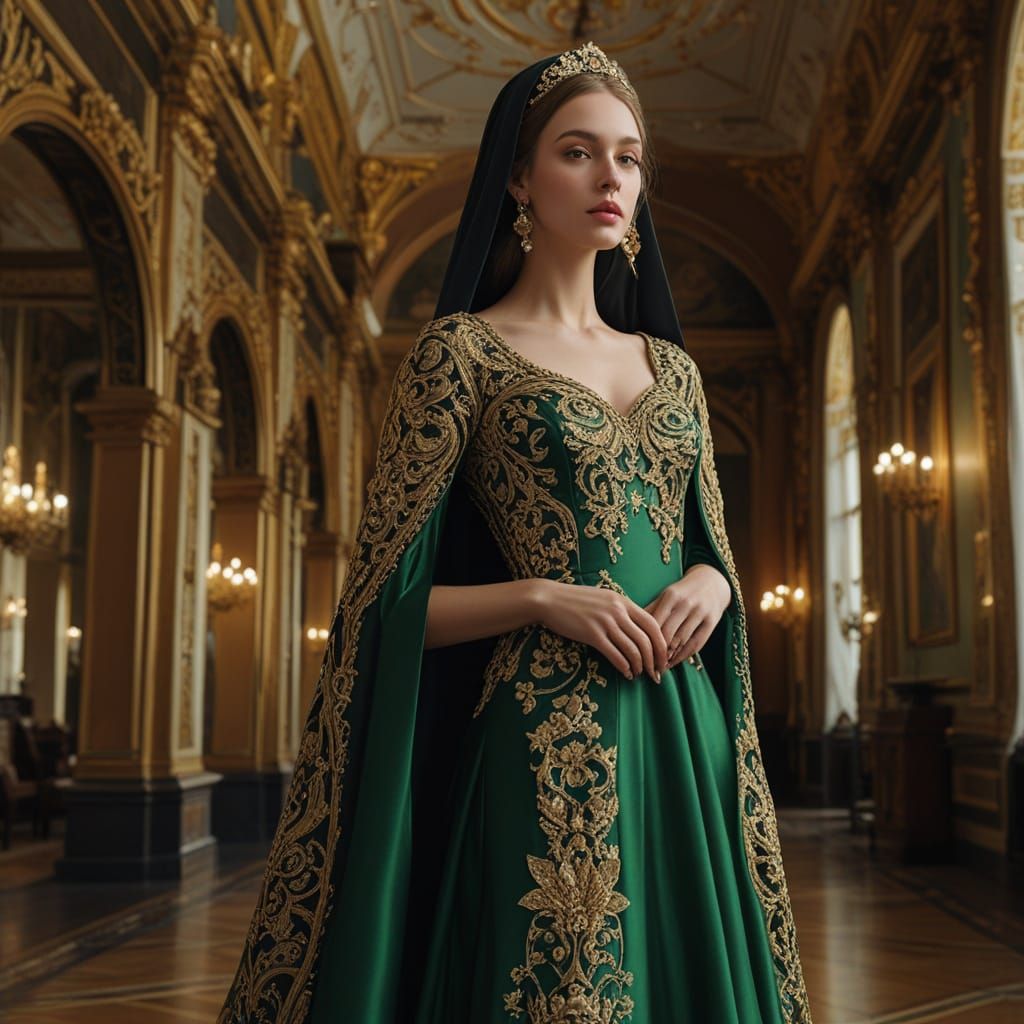 Elegant Russian Noblewoman in Grand Hall