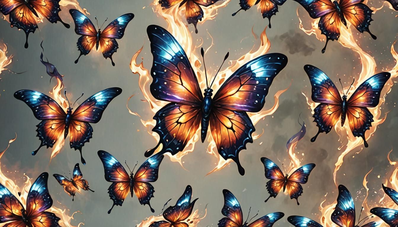 Pearlescent Crystal Butterfly Demon in Fire and Lightning