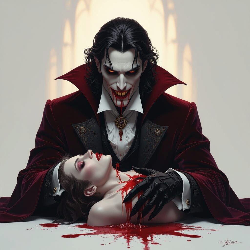 Aristocratic Vampire Feeds in Dramatic Lighting