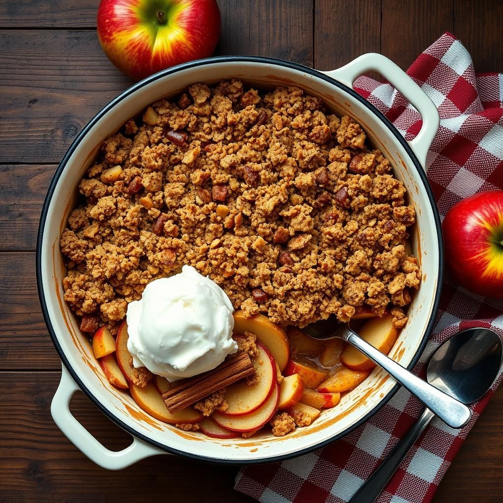 Homemade Apple Crisp with Ice Cream, Detailed Matte Painting