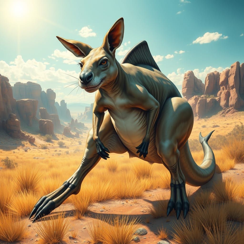 Majestic Outback Hybrid: Kangaroo-Shark in Frazetta-Inspired...