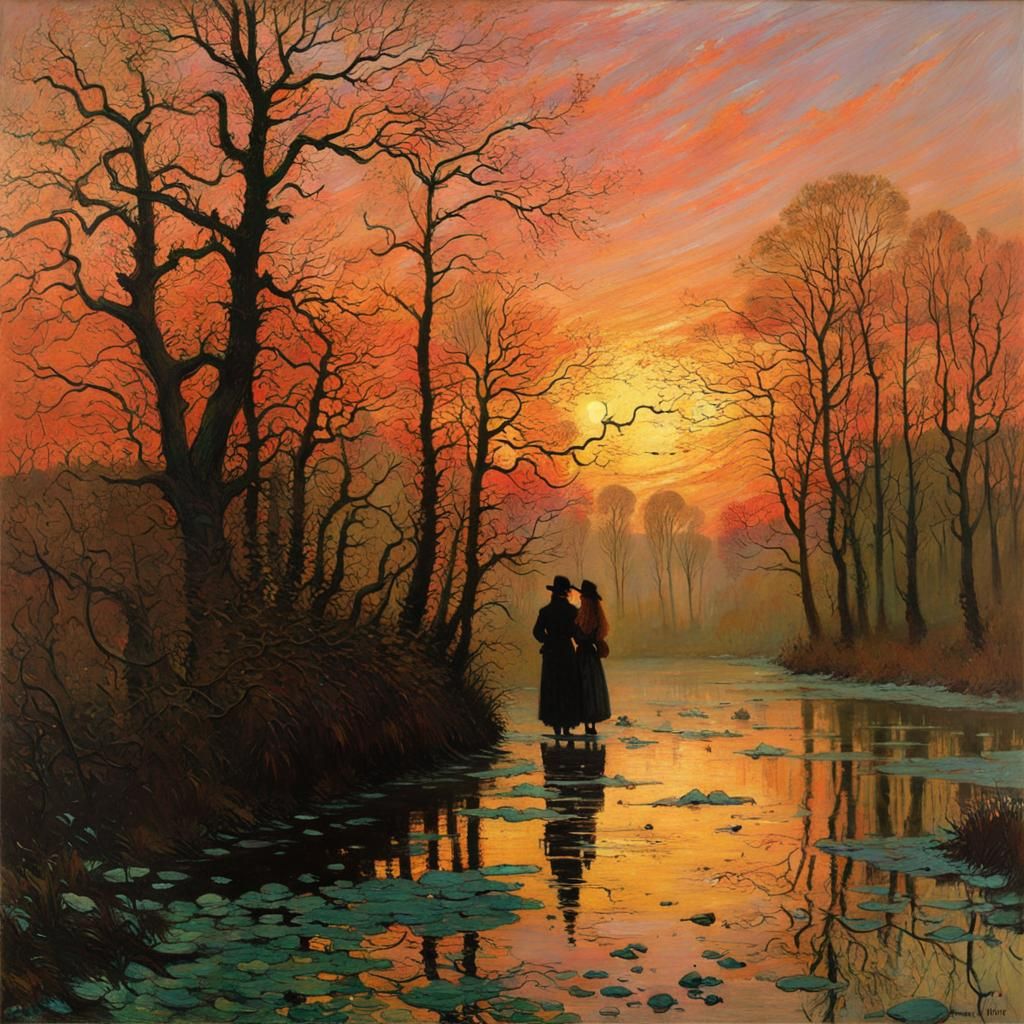 Nocturnal Landscape in Contrasting Impressionist Styles