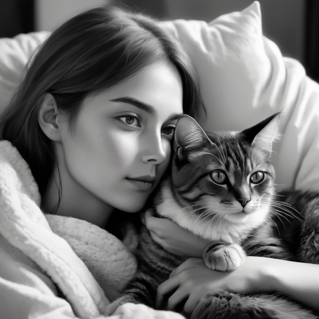 Cozy Woman and Cat with Wine in Soft Light