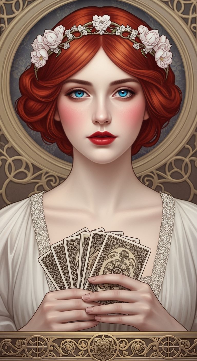 Mystical Woman with Tarot Cards, Art Nouveau Style