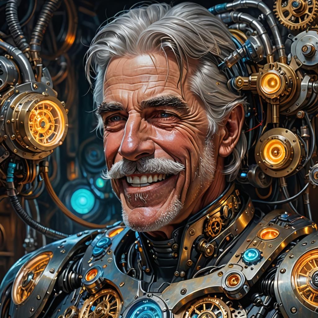 Surreal Cyborg Portrait of Sam Elliott in Oil