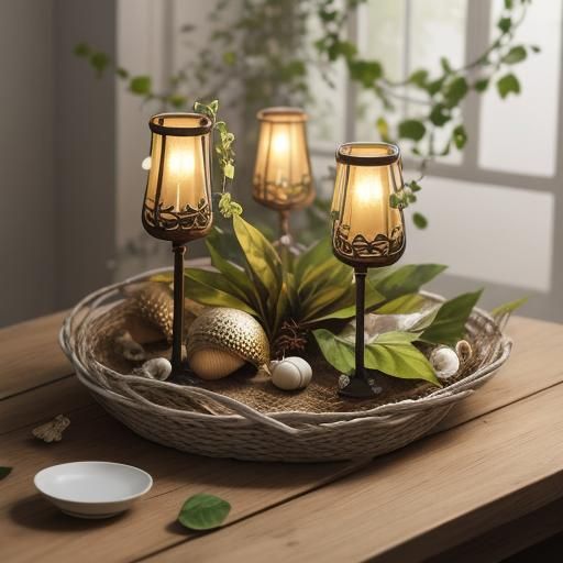 Whimsical Lamps Made from Shells and Leaves