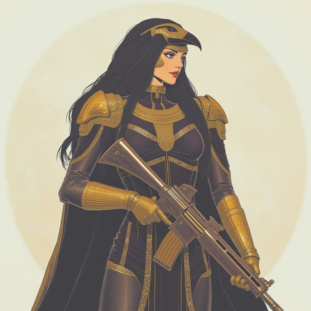 Futuristic Egyptian Birdgirl Warrior