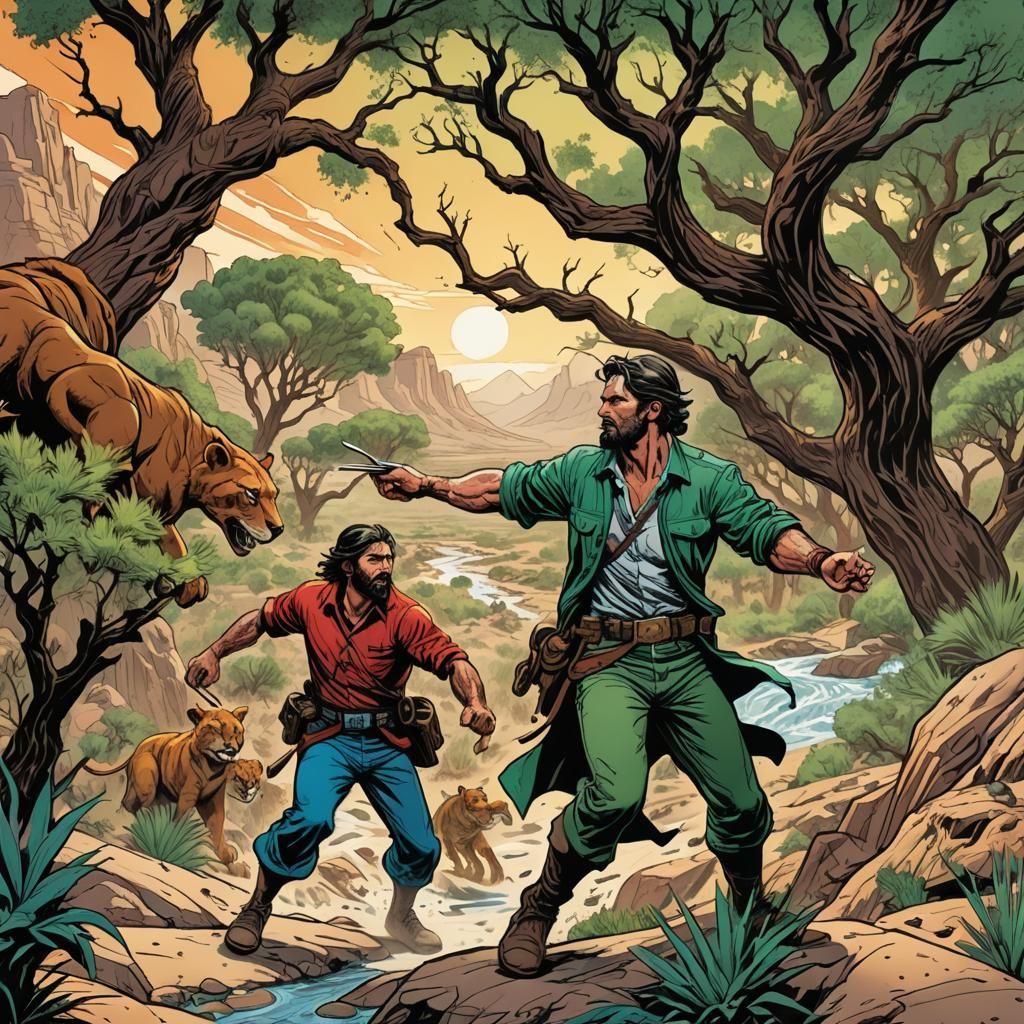 Painter in Desert: Comic Book Style Art