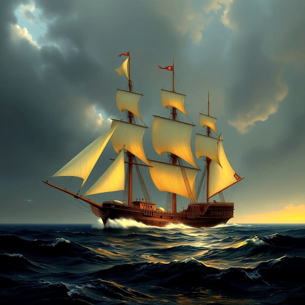 Cargo Ship Sinking Into the Sea, Digital Painting