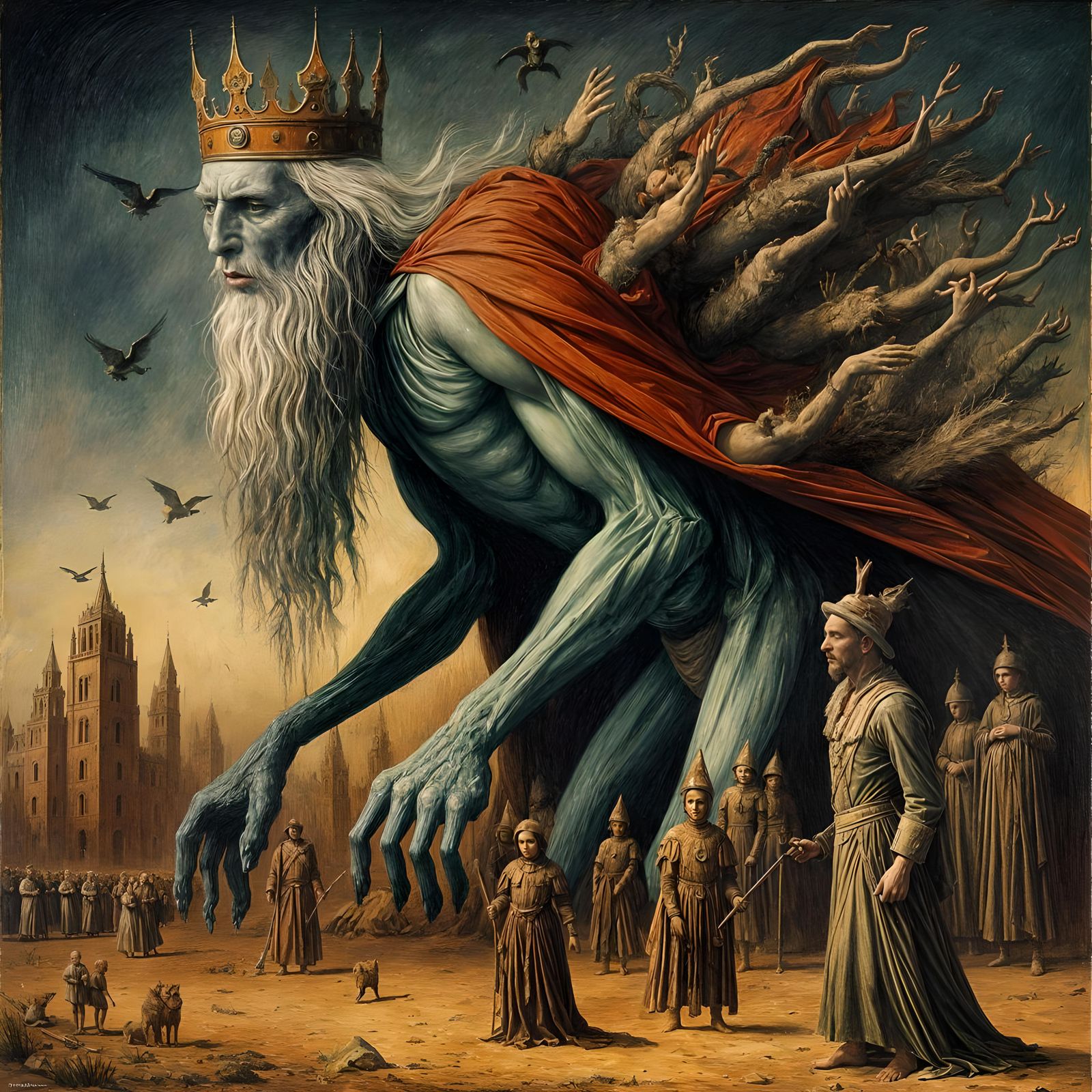 The Last King: Surreal Oil Painting in Kubin Style