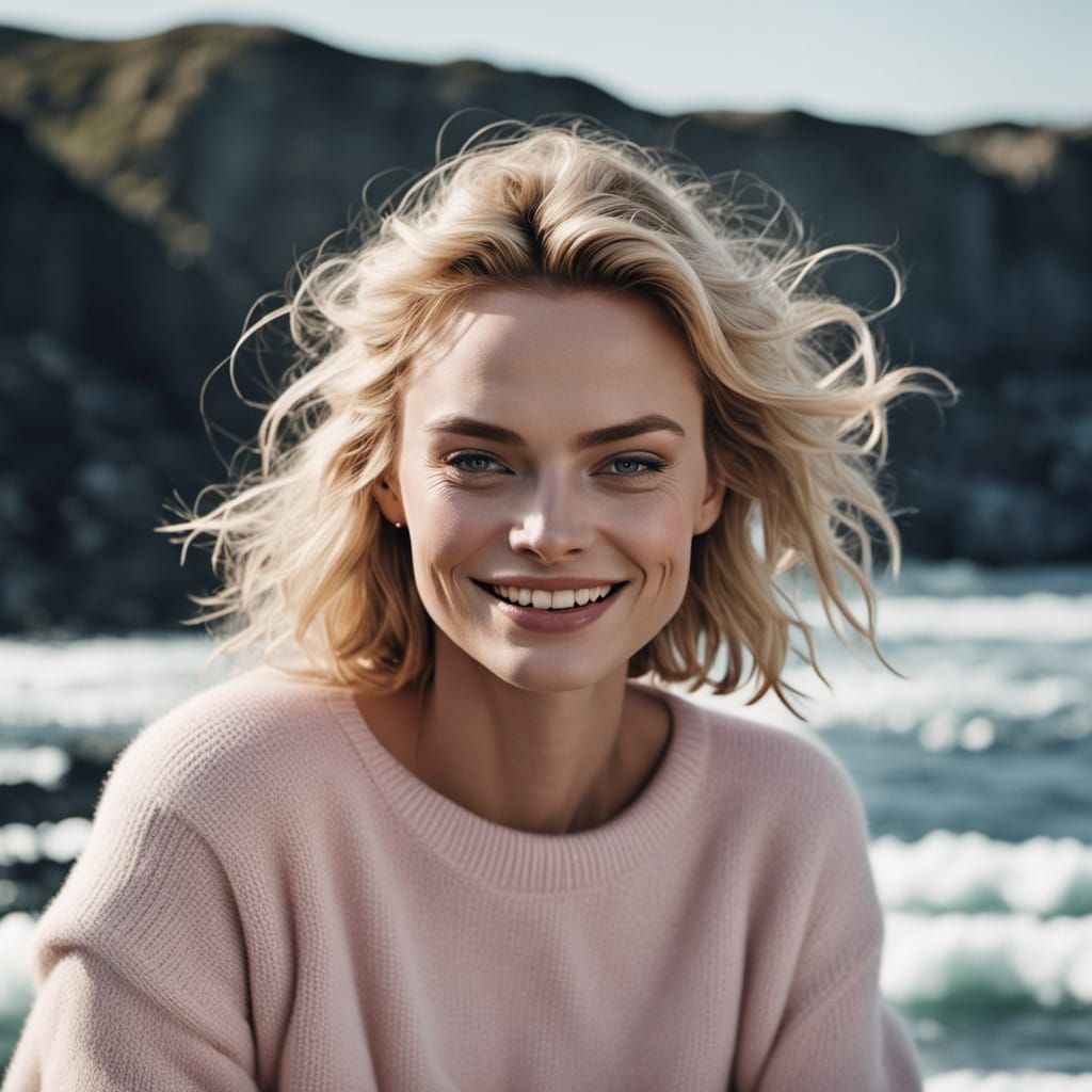 Margot Robbie Captured in Golden Light on an Iceberg