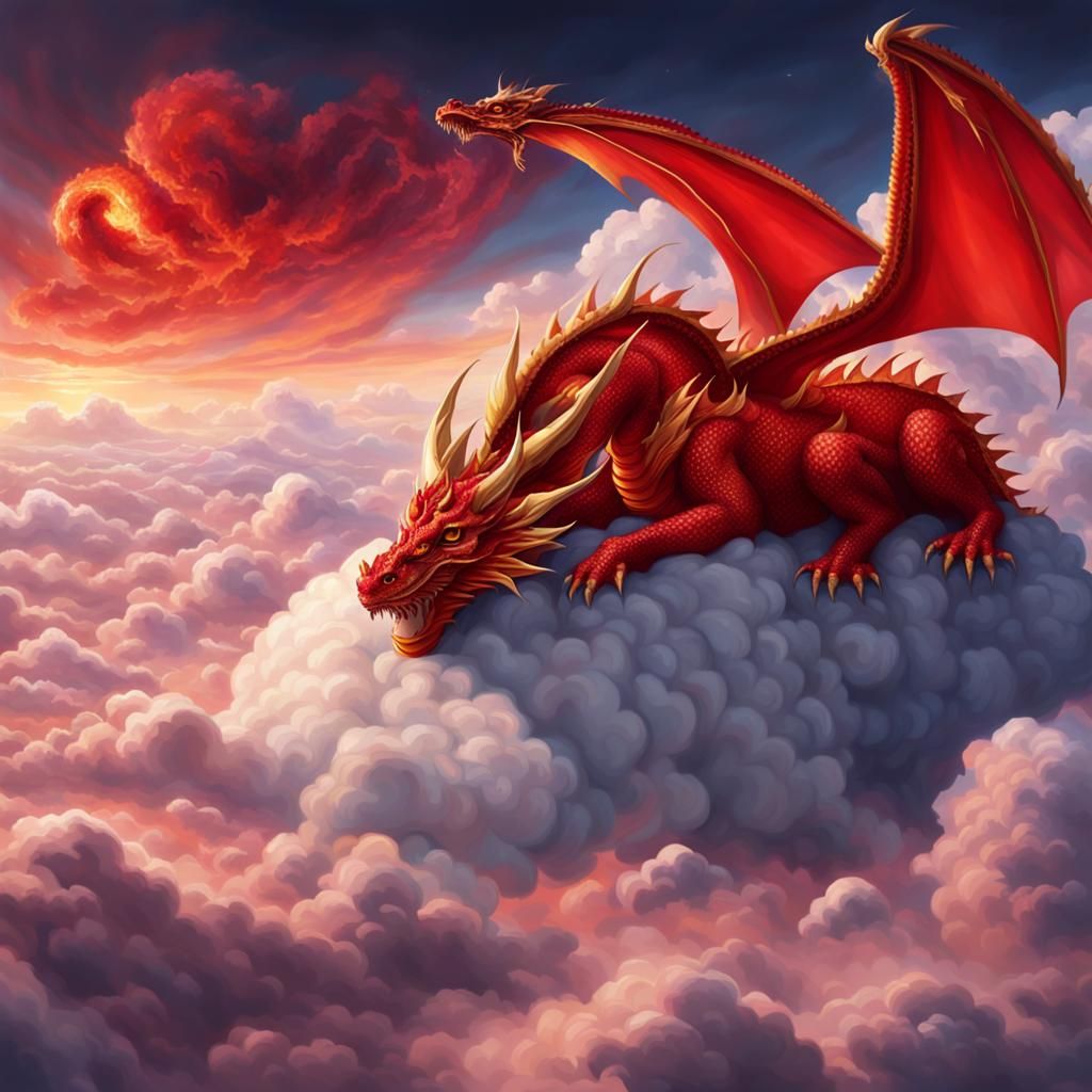 Red Crystal Fire Dragon in Sky Bed