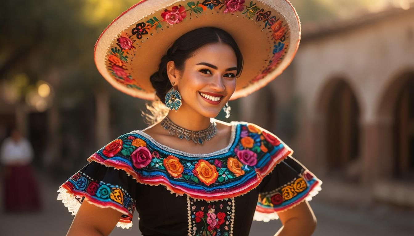 Woman Dancing Jarabe Tapatio in Charro Costume