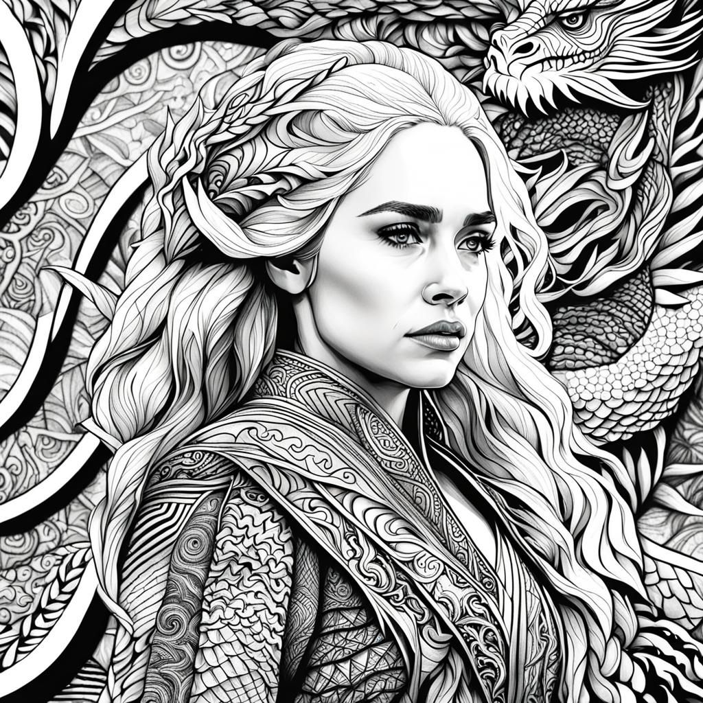 Monochrome Zentangle Portrait with Dragon