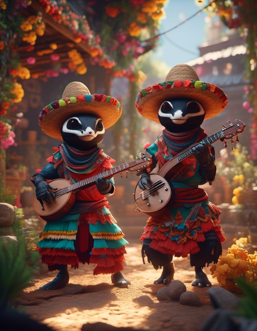 Ants as Mexican Ninjas Playing Banjo in 3D